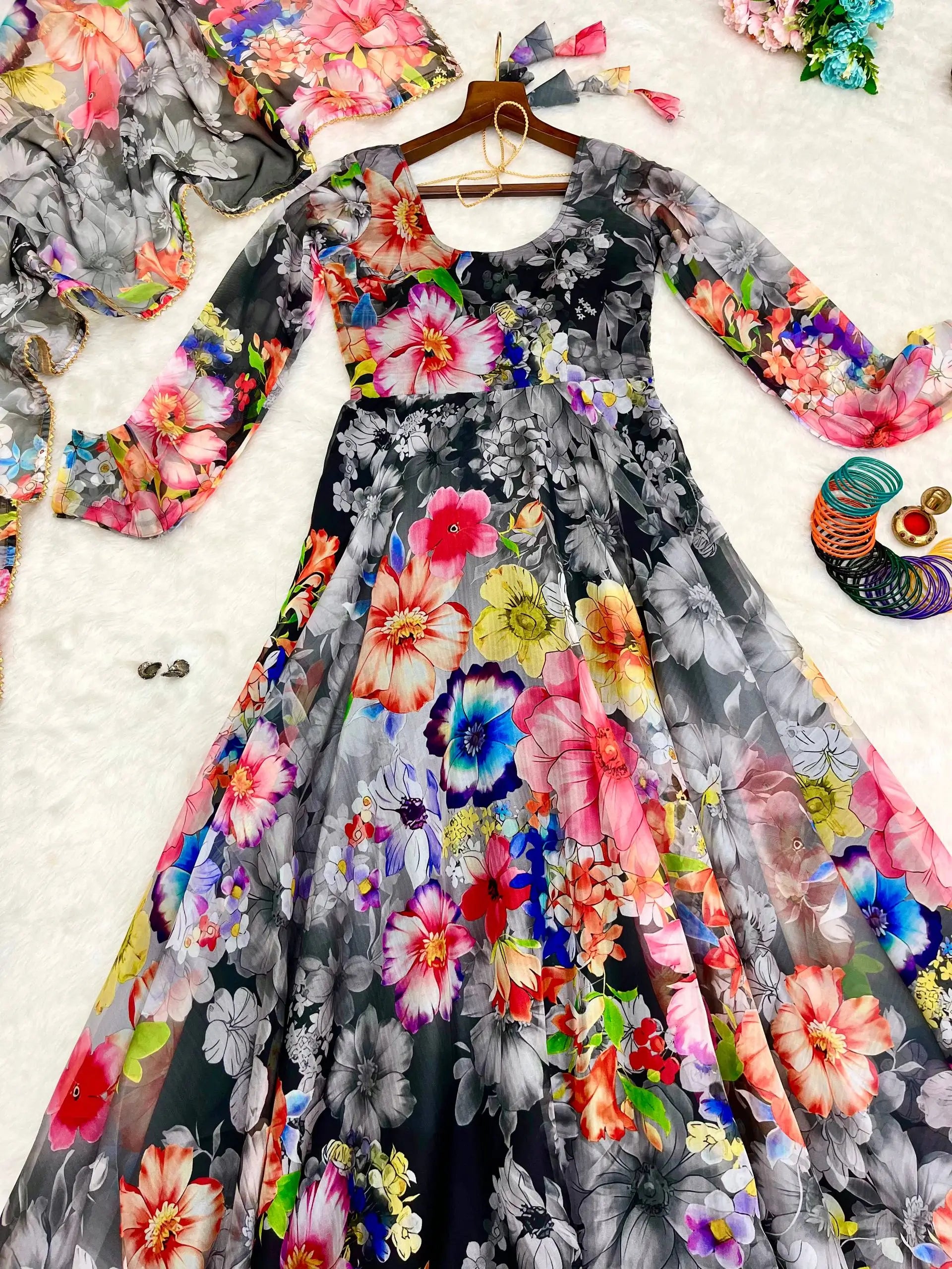 Organza Taby Silk Digital Print Gown Set