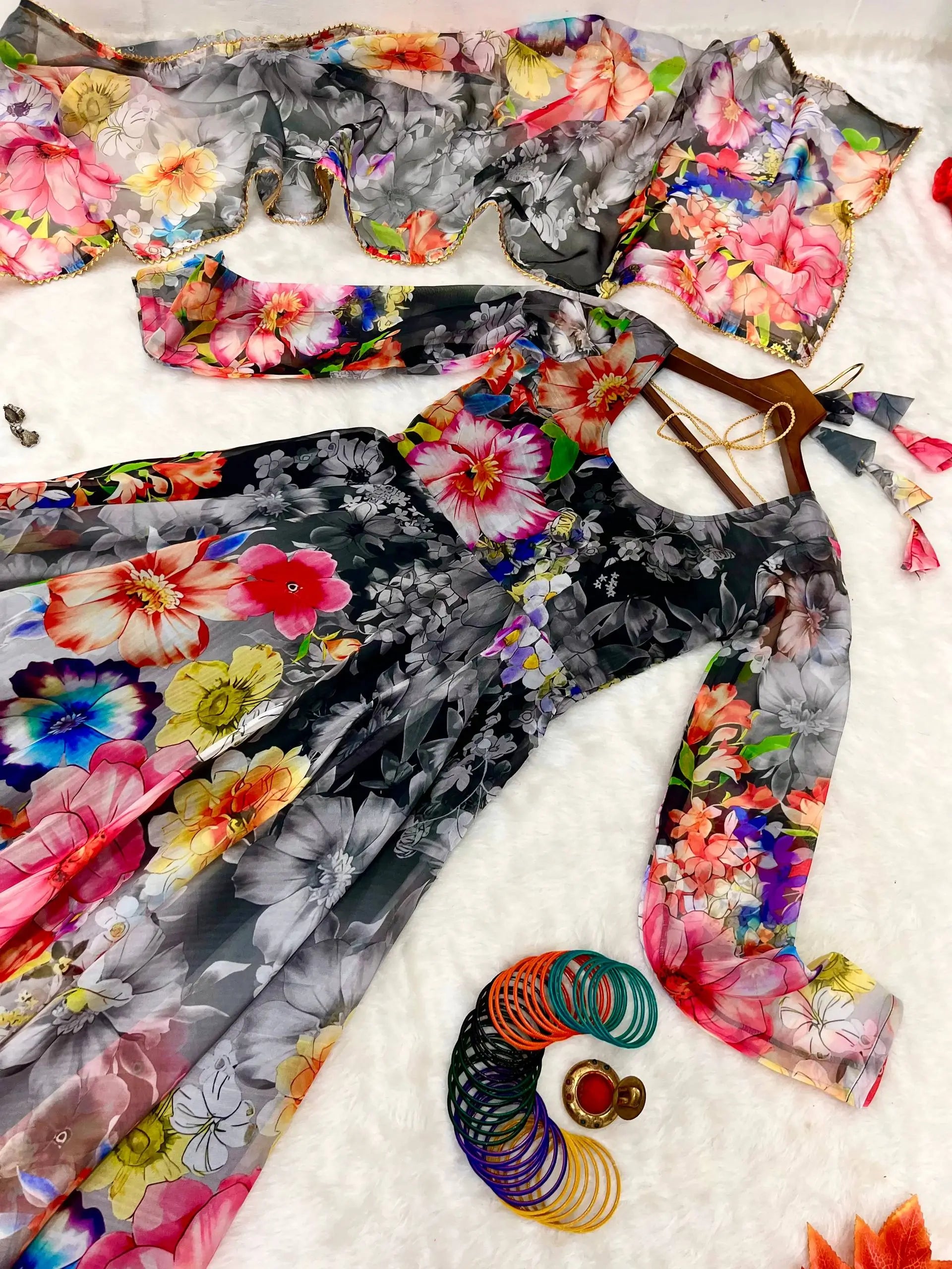 Organza Taby Silk Digital Print Gown Set