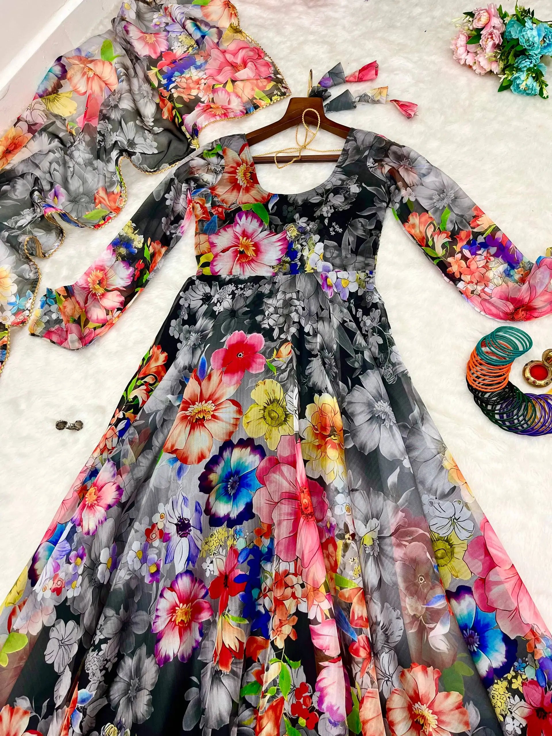 Organza Taby Silk Digital Print Gown Set