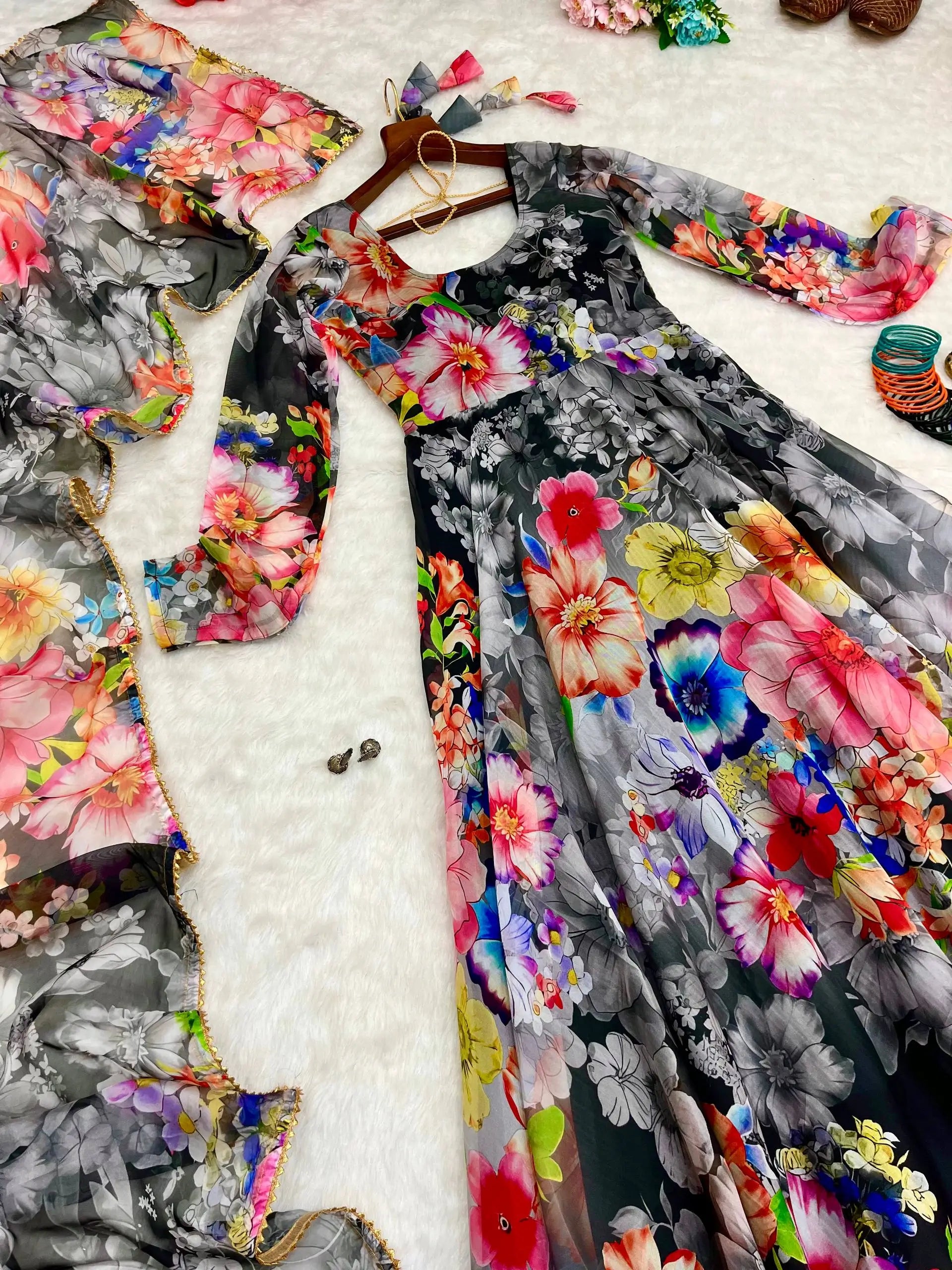 Organza Taby Silk Digital Print Gown Set