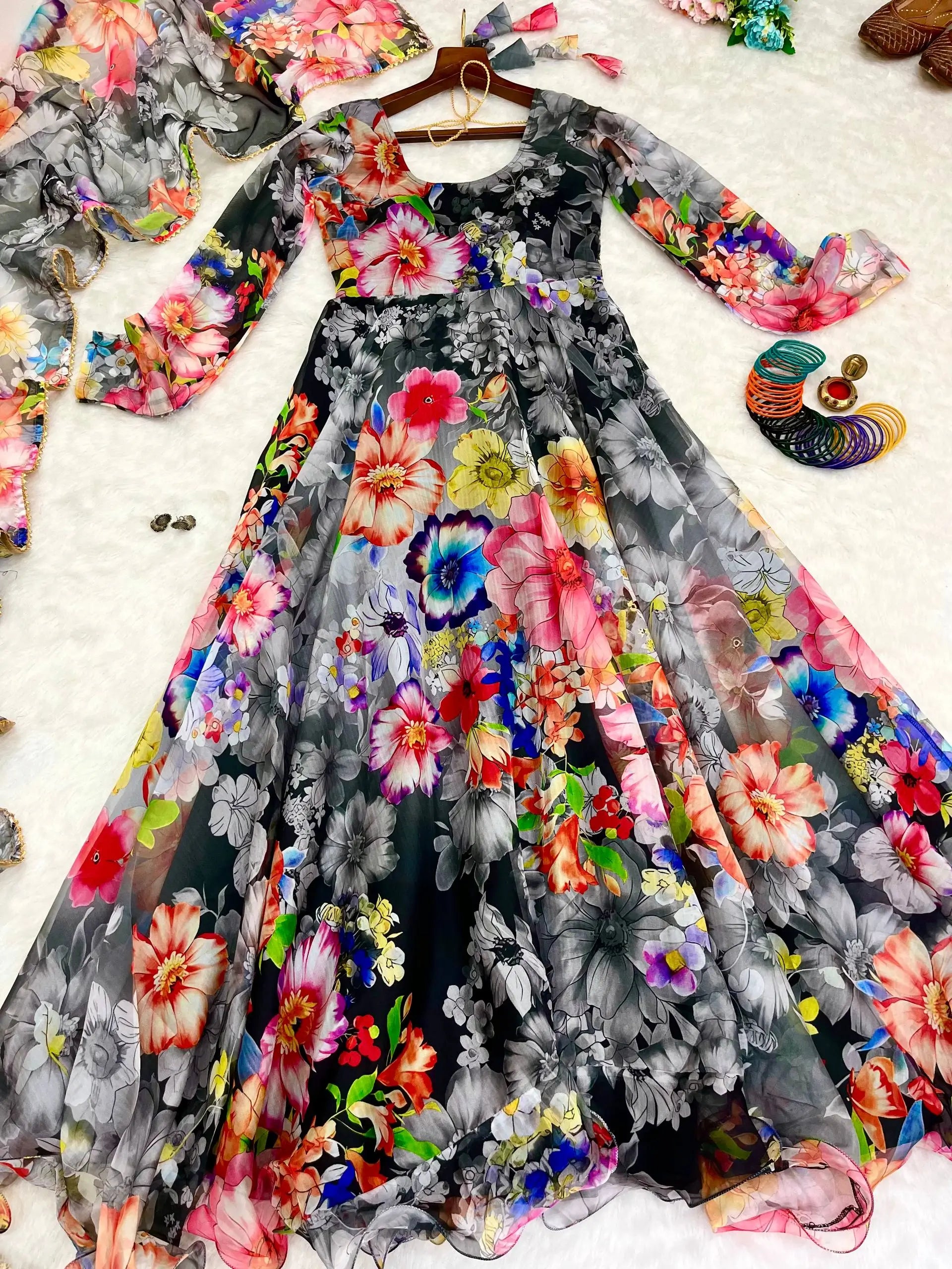 Organza Taby Silk Digital Print Gown Set