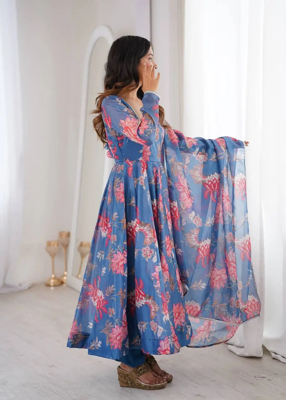 Organza Taby Silk Digital Print Gown Set