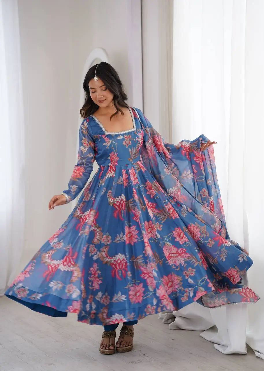 Organza Taby Silk Digital Print Gown Set