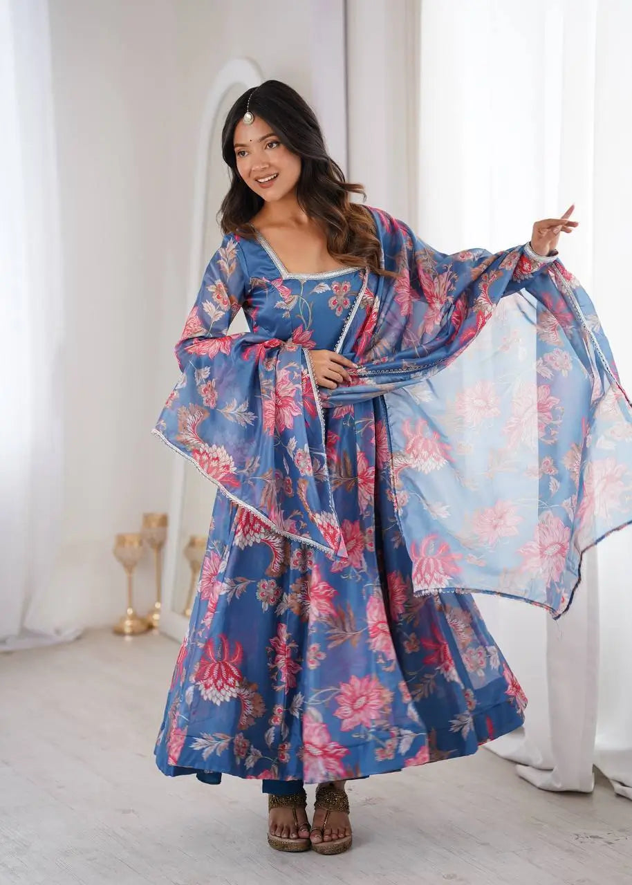 Organza Taby Silk Digital Print Gown Set