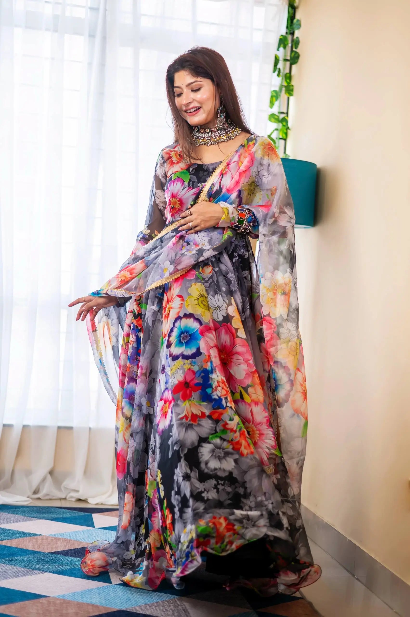 Organza Taby Silk Digital Print Gown Set