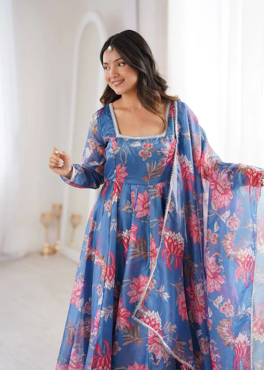 Organza Taby Silk Digital Print Gown Set