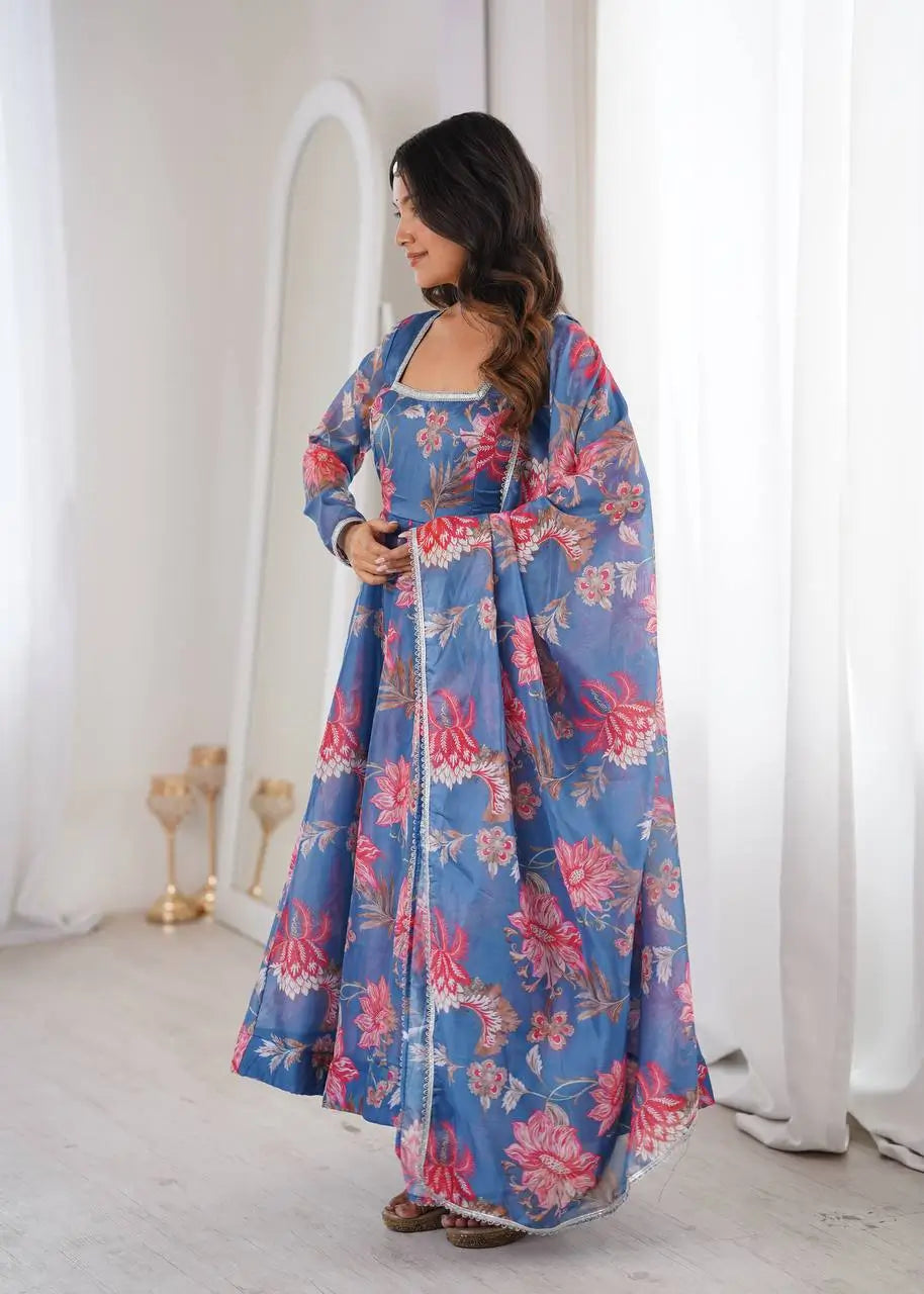 Organza Taby Silk Digital Print Gown Set