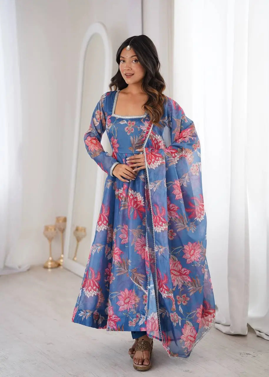 Organza Taby Silk Digital Print Gown Set