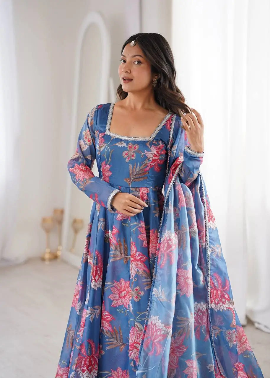 Organza Taby Silk Digital Print Gown Set
