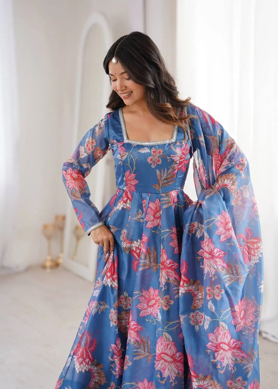 Organza Taby Silk Digital Print Gown Set