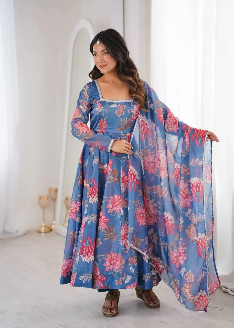 Organza Taby Silk Digital Print Gown Set