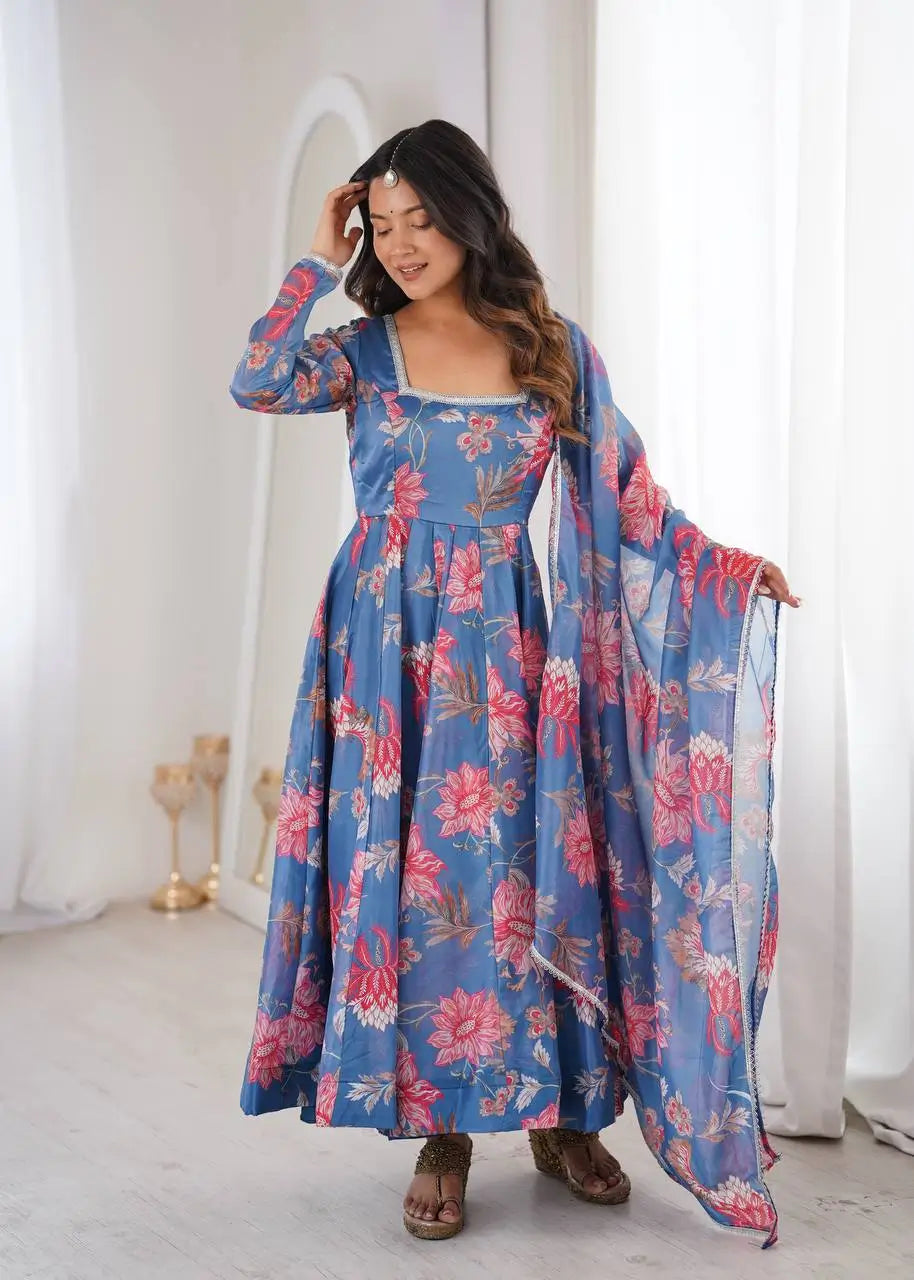 Organza Taby Silk Digital Print Gown Set