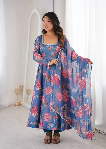 Organza Taby Silk Digital Print Gown Set