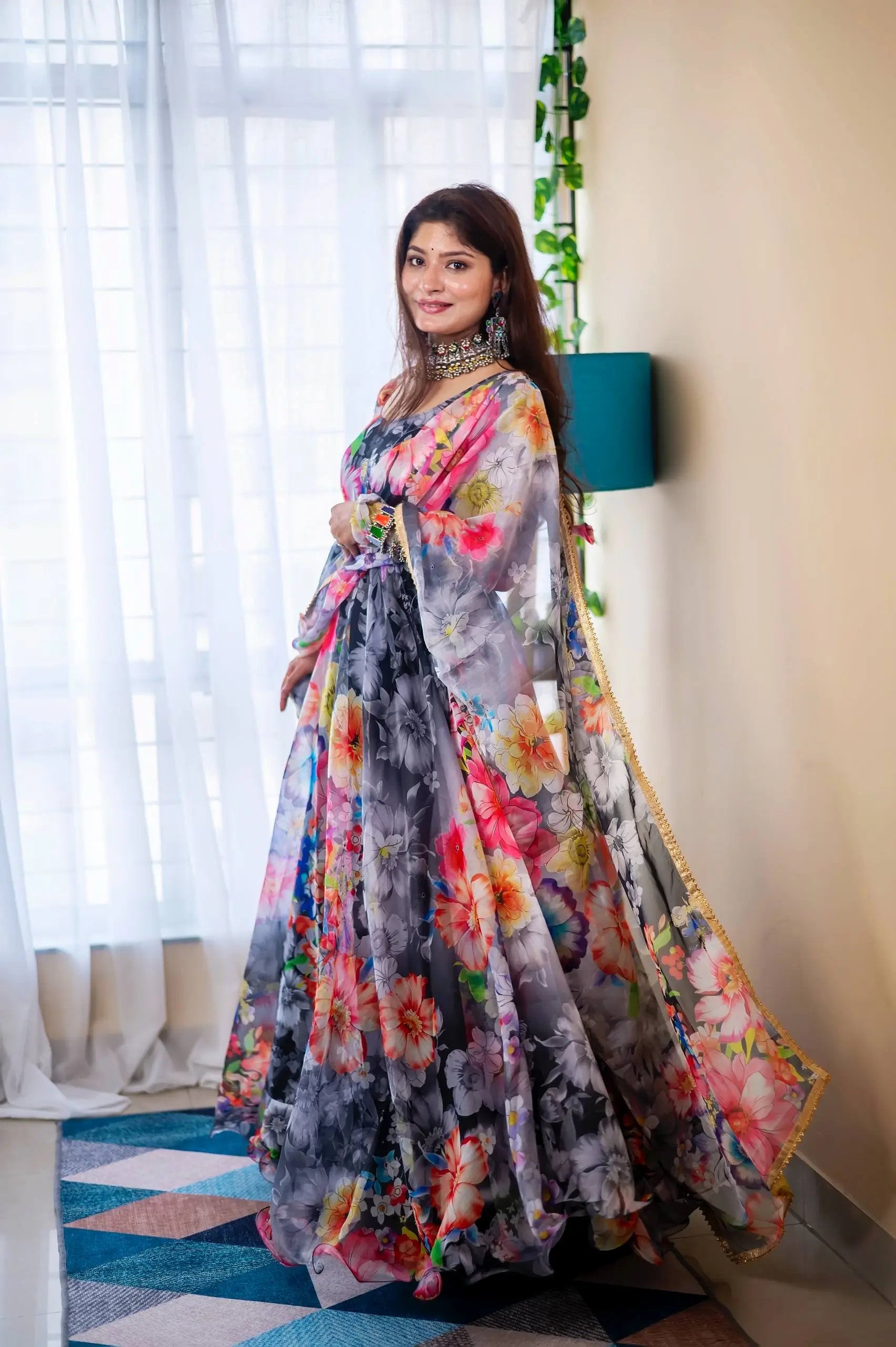 Organza Taby Silk Digital Print Gown Set