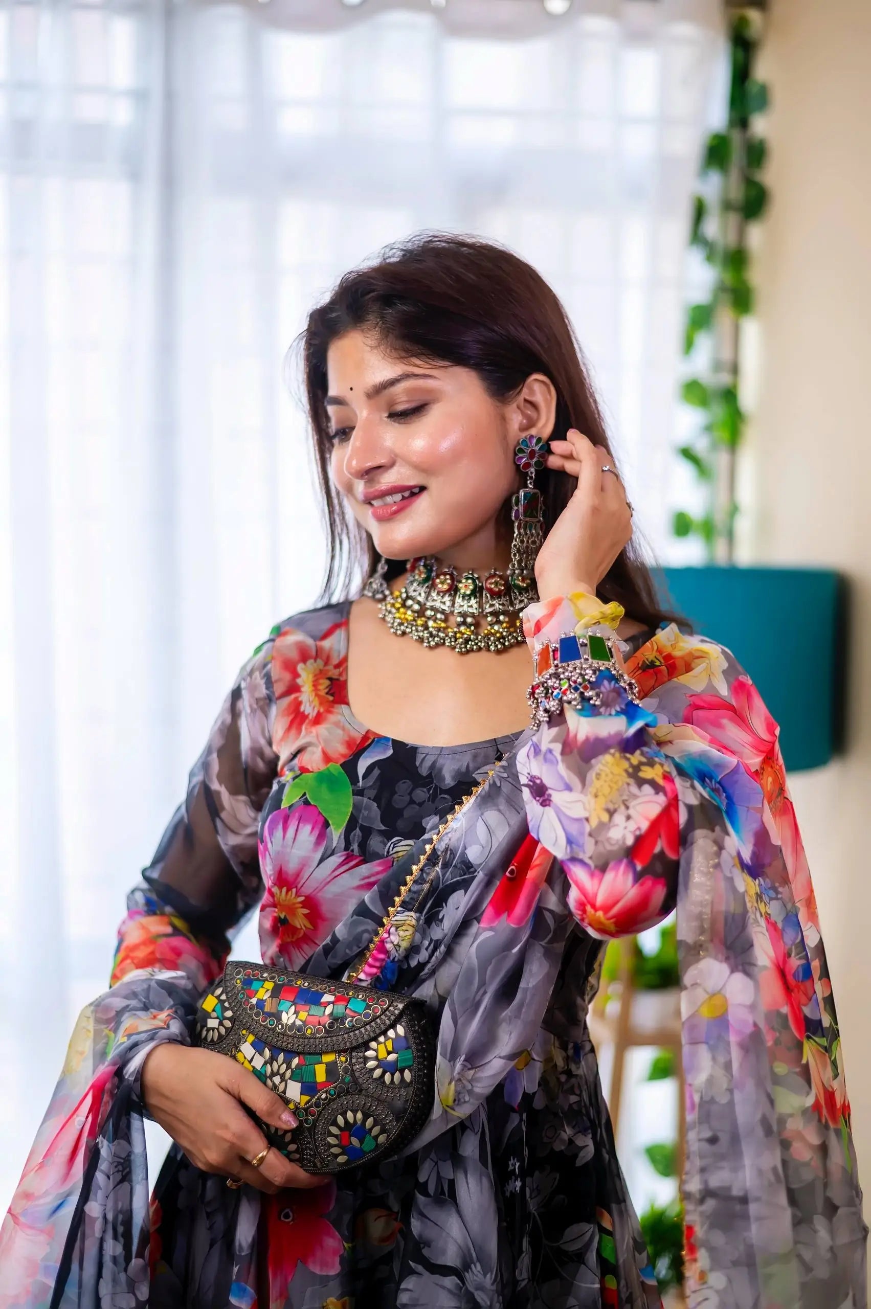 Organza Taby Silk Digital Print Gown Set