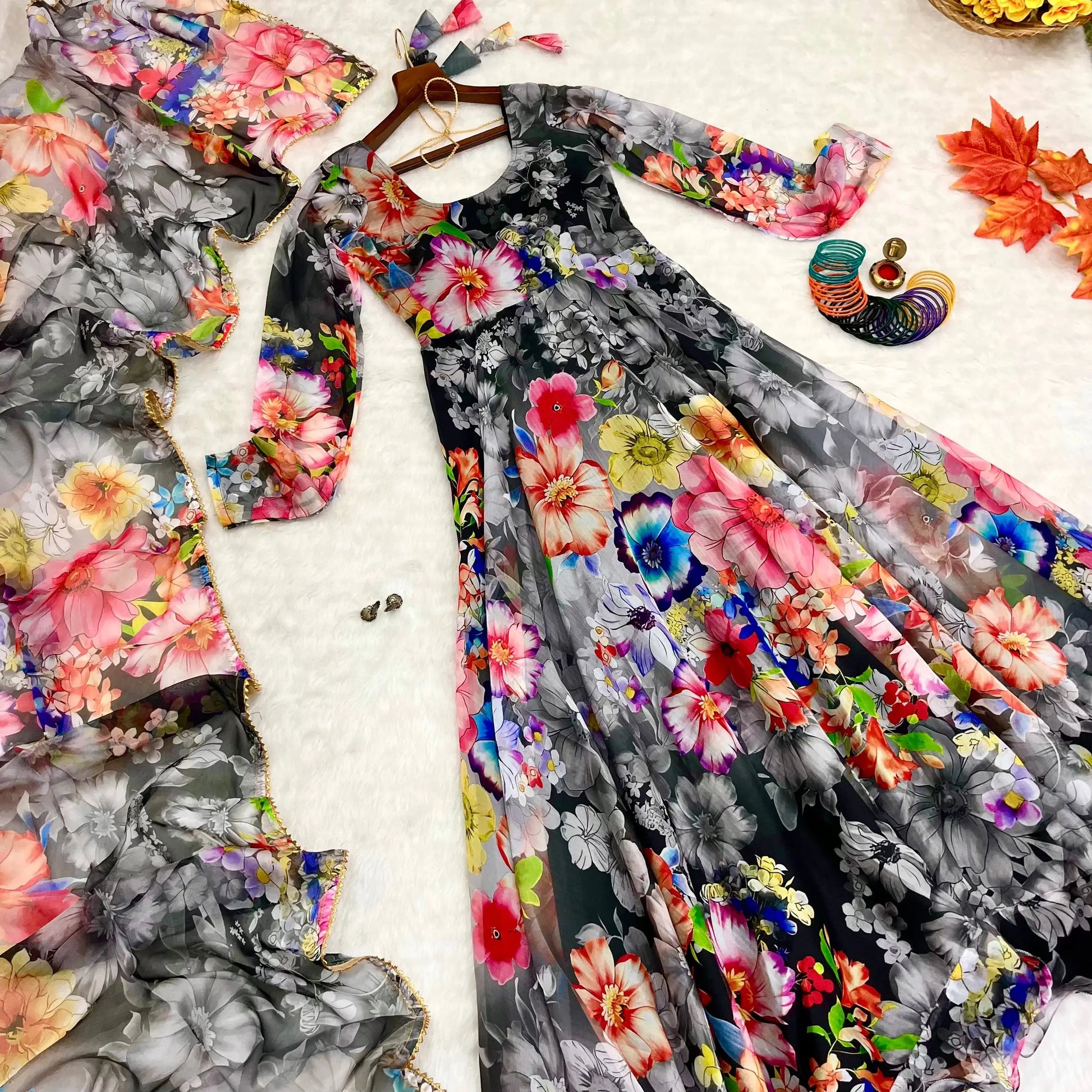 Organza Taby Silk Digital Print Gown Set