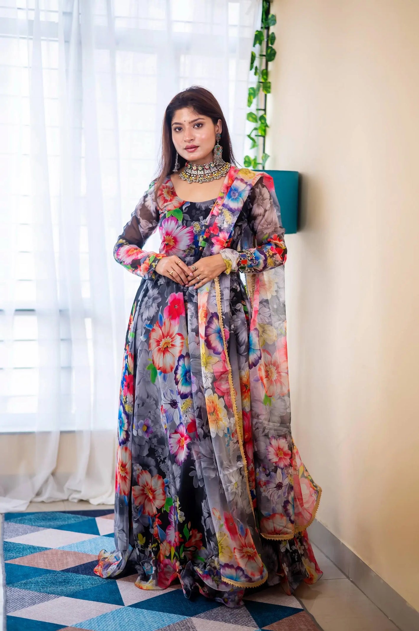 Organza Taby Silk Digital Print Gown Set