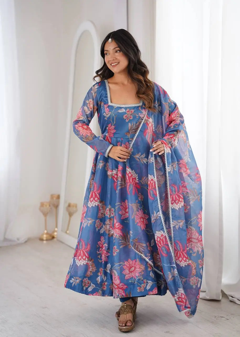 Organza Taby Silk Digital Print Gown Set