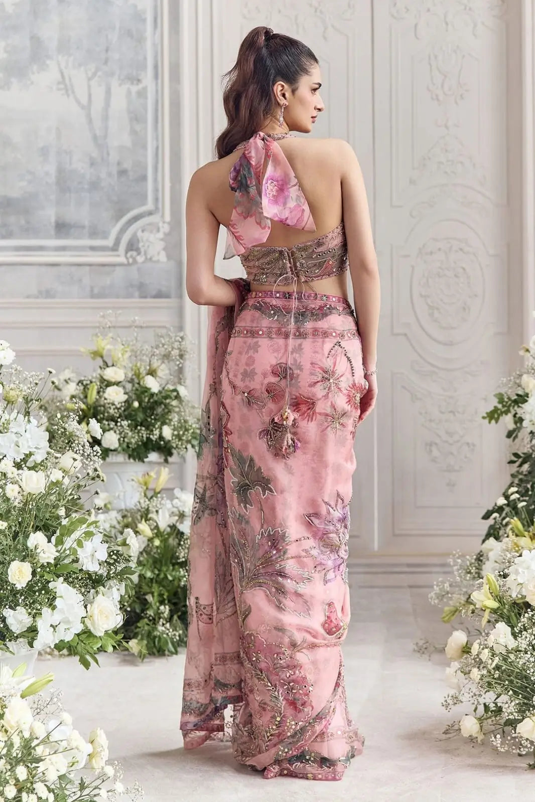 Orgenza Mirror Floral Printed sequence embroidery Saree