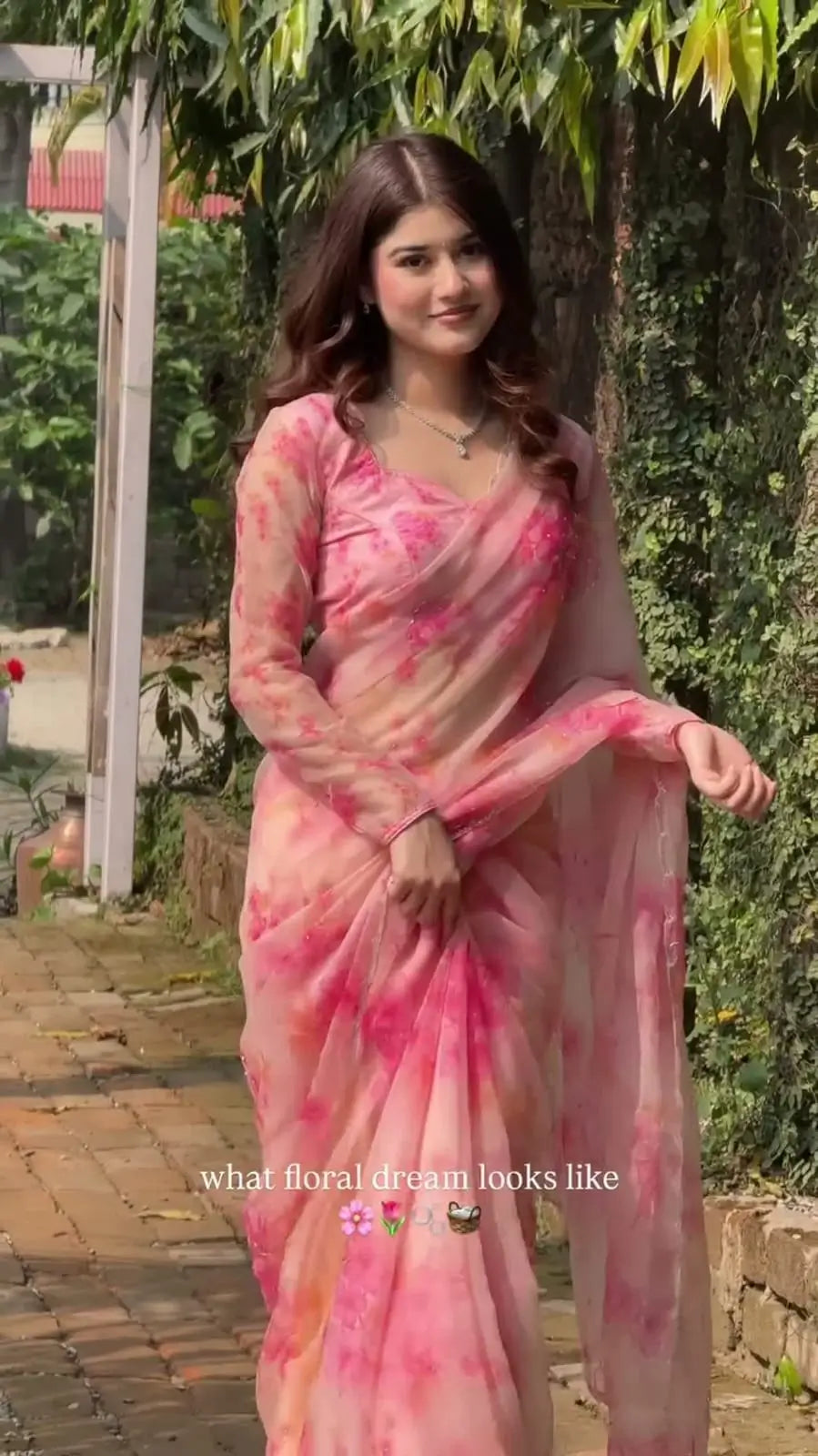 Orgenza Mirror Floral Printed sequence embroidery Saree