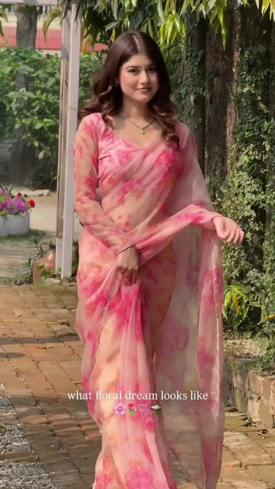 Orgenza Mirror Floral Printed sequence embroidery Saree