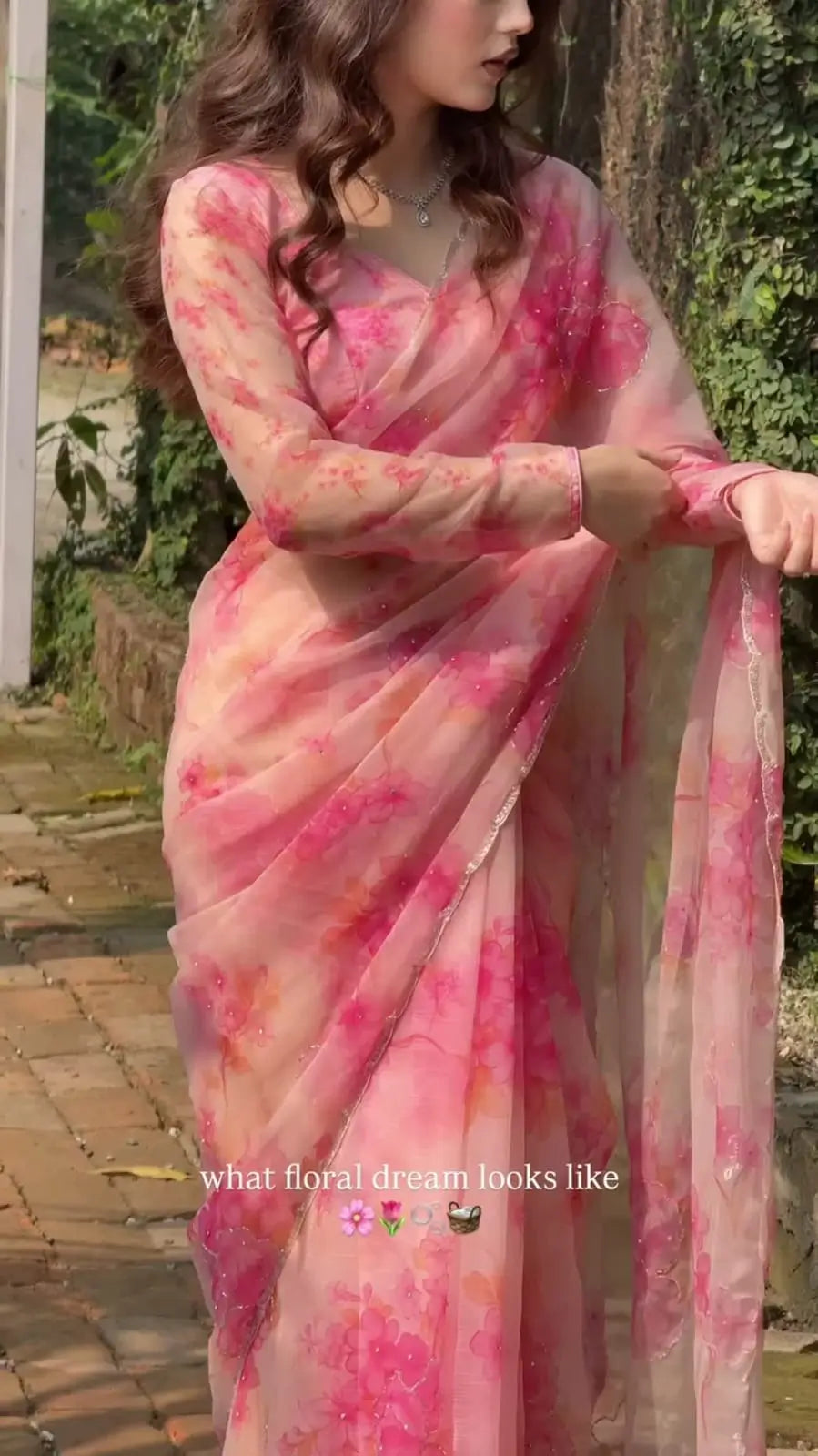 Orgenza Mirror Floral Printed sequence embroidery Saree