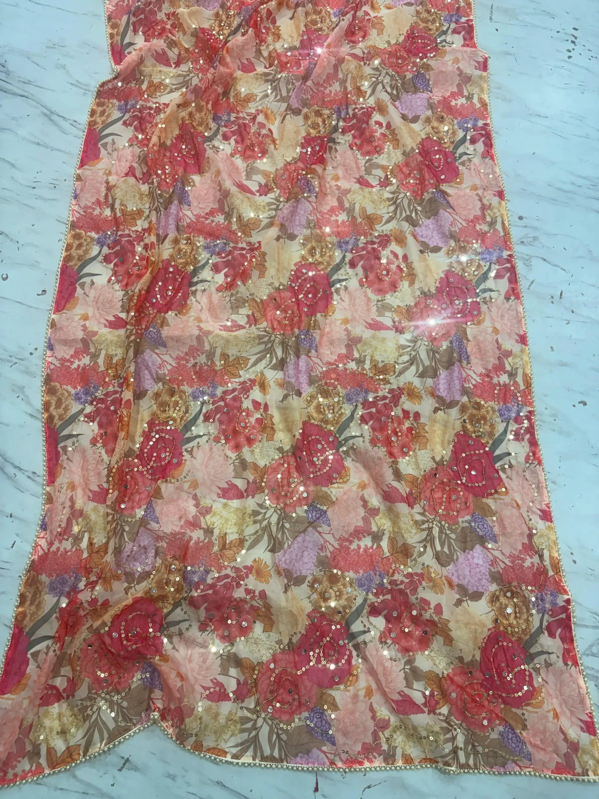 Orgenza Mirror Floral Printed sequence embroidery Saree