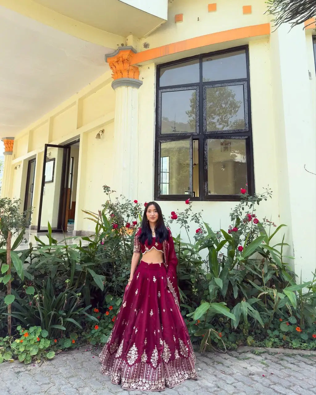 Orgenza Silk Embroidered Lehenga Set with Dupatta