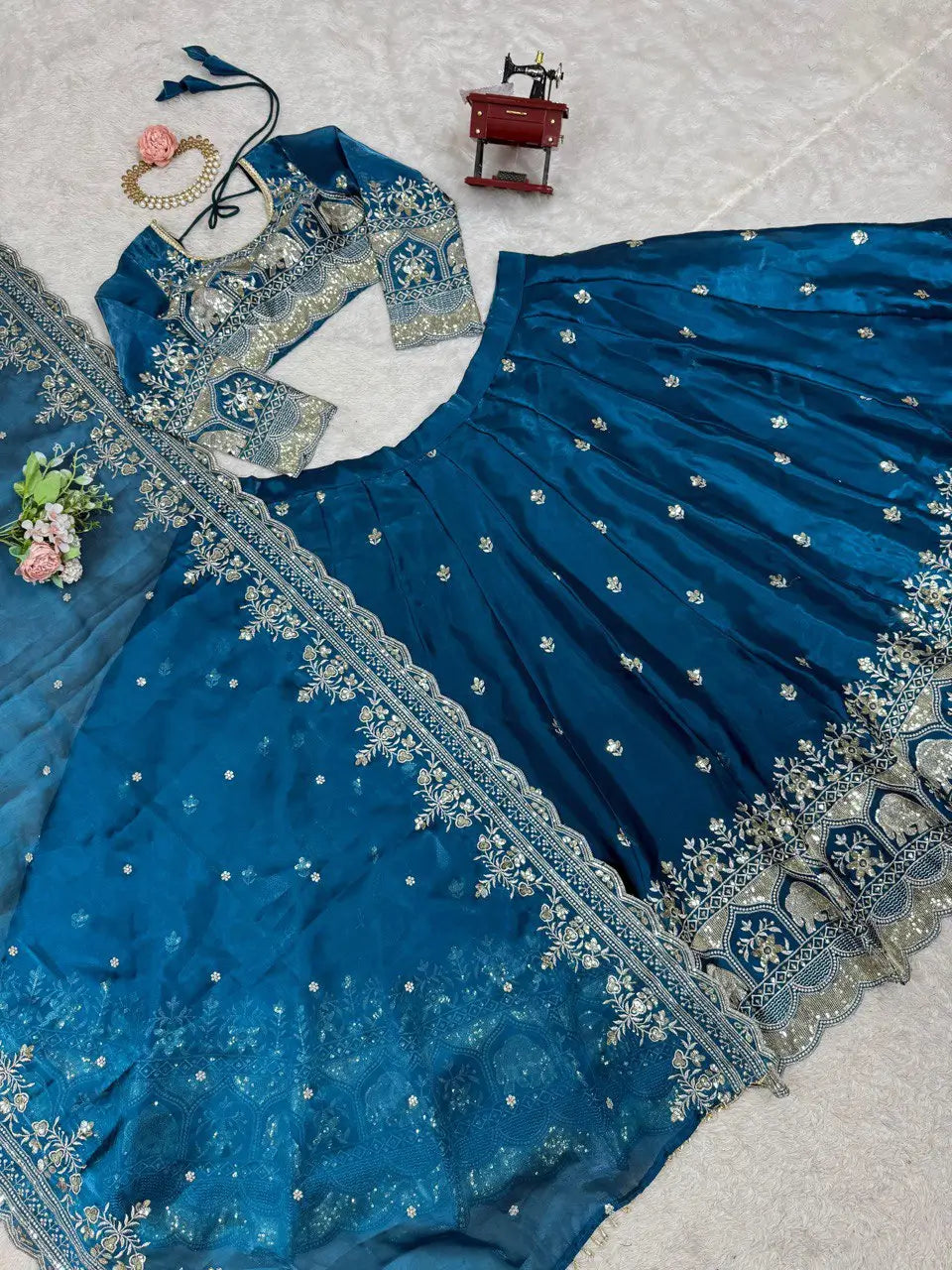 Orgenza silk Embroidered Lehenga Set with Fancy Satin Dupatta