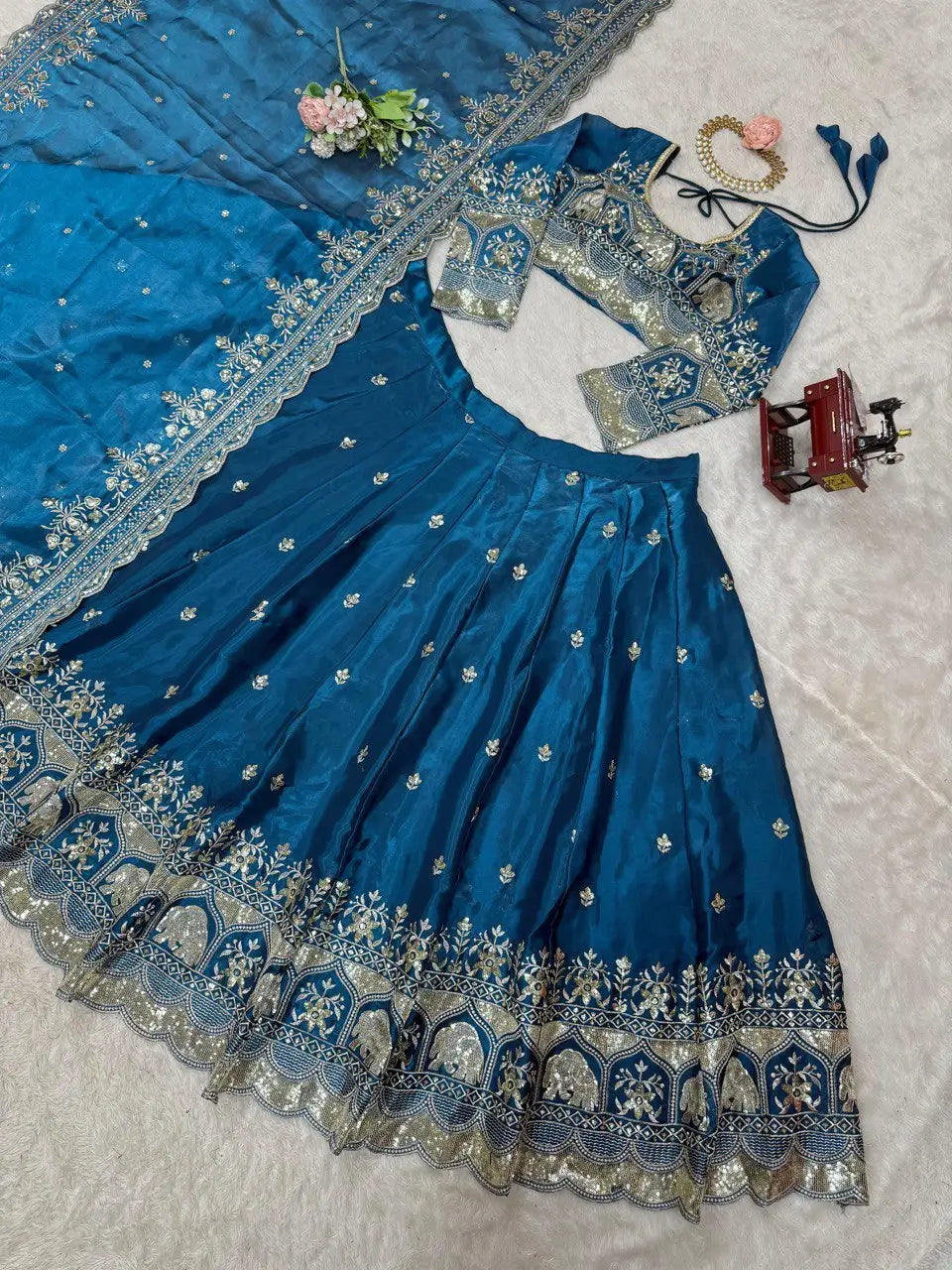 Orgenza silk Embroidered Lehenga Set with Fancy Satin Dupatta