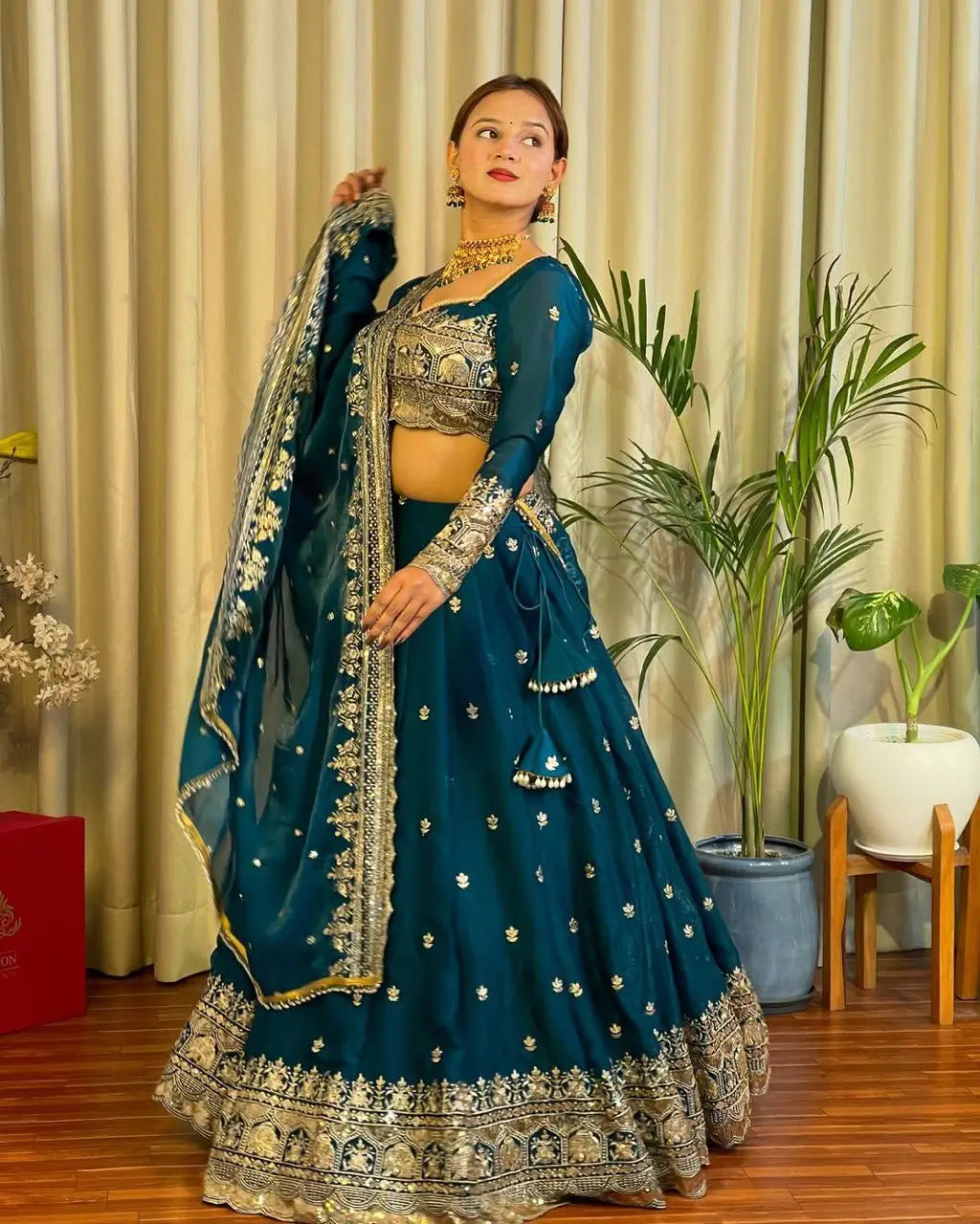 Orgenza silk Embroidered Lehenga Set with Fancy Satin Dupatta