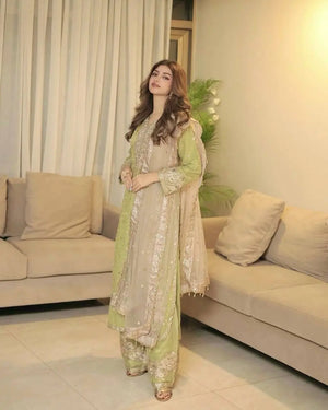 Orgenza silk Embroidered Palazzo Set with Diamond & Moti Handwork