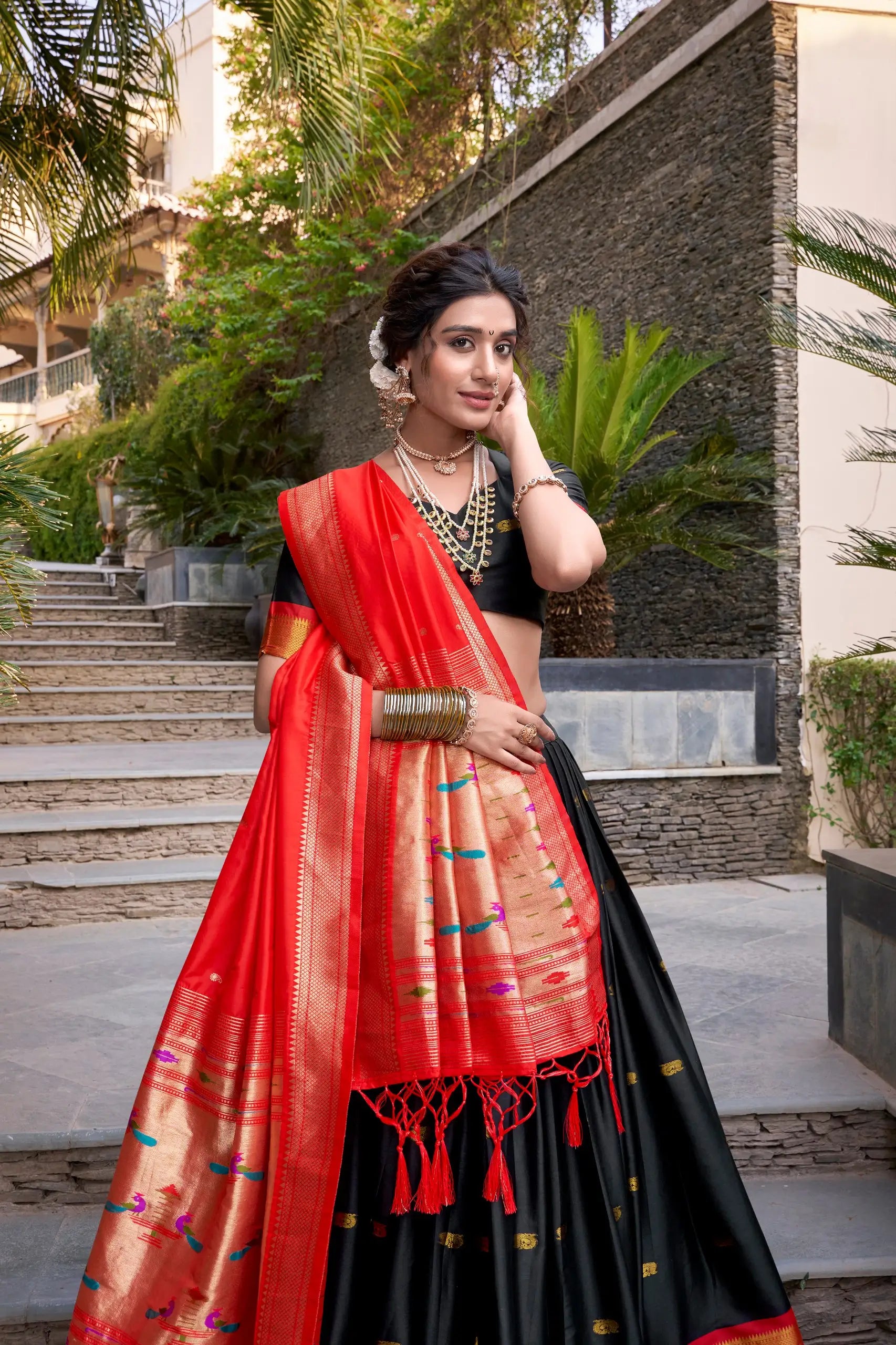 Paithani Jacquard Silk Zari Weaving Lehenga Set