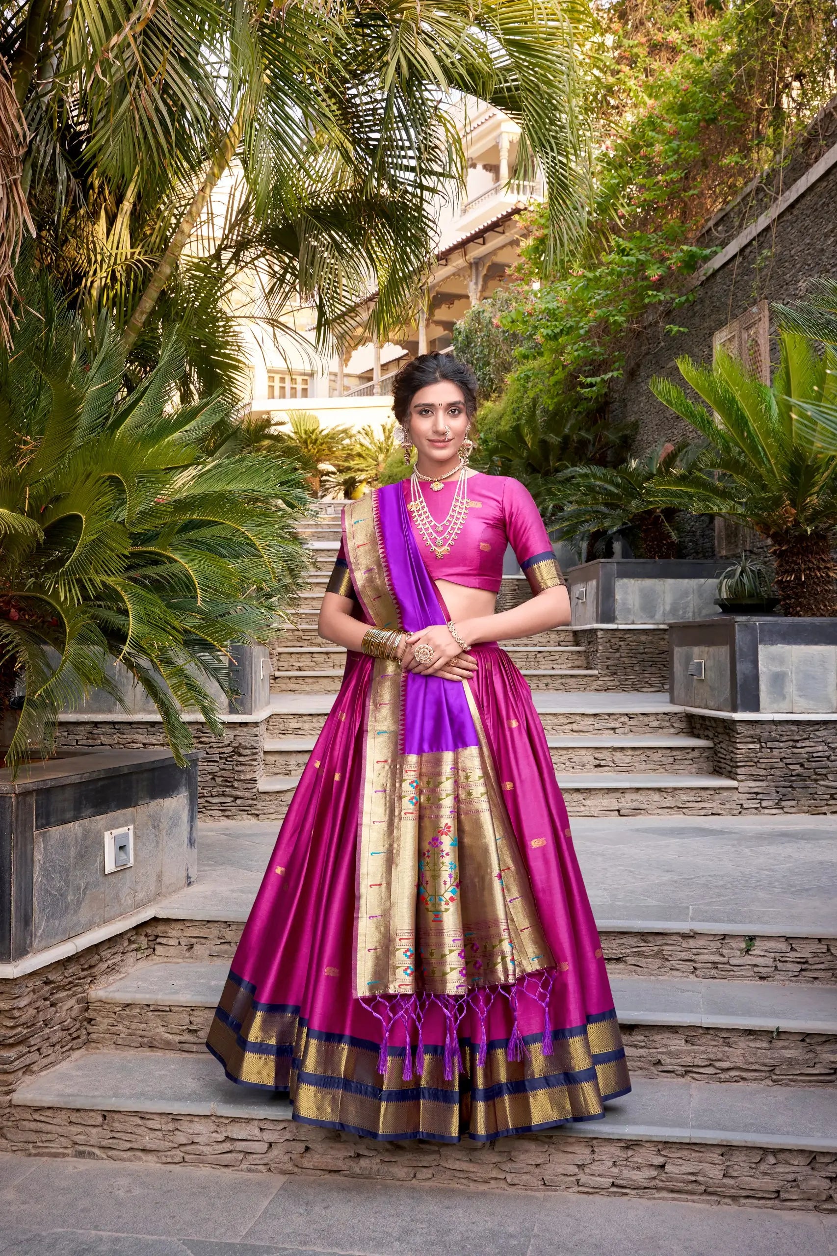 Paithani Jacquard Silk Zari Weaving Lehenga Set