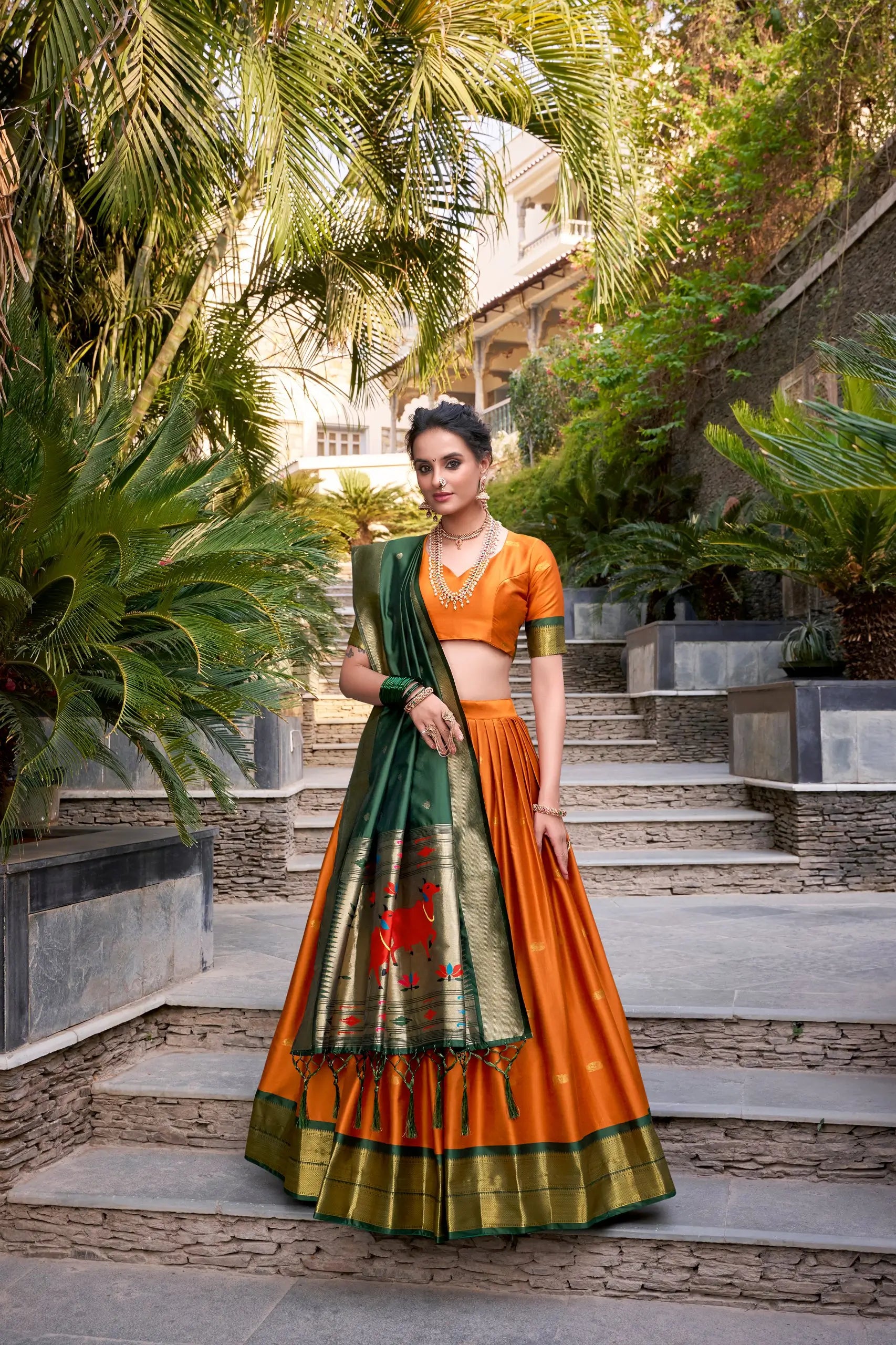 Paithani Jacquard Silk Zari Weaving Lehenga Set