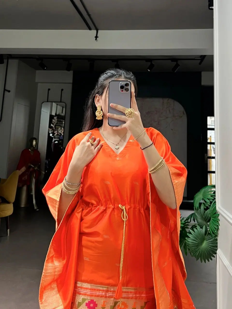Paithani Style Jacquard Kaftan for Festive and Family Occasions
