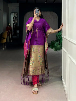 Paithani Style Jacquard Kaftan for Festive and Family Occasions