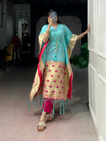 Paithani Style Jacquard Kaftan for Festive and Family Occasions