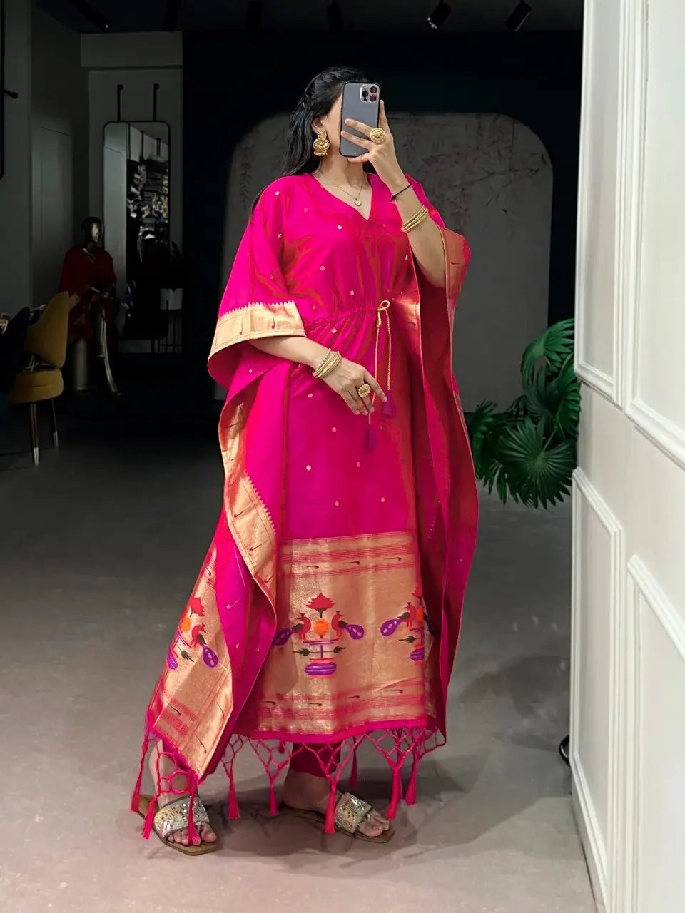 Paithani Style Jacquard Kaftan for Festive and Family Occasions