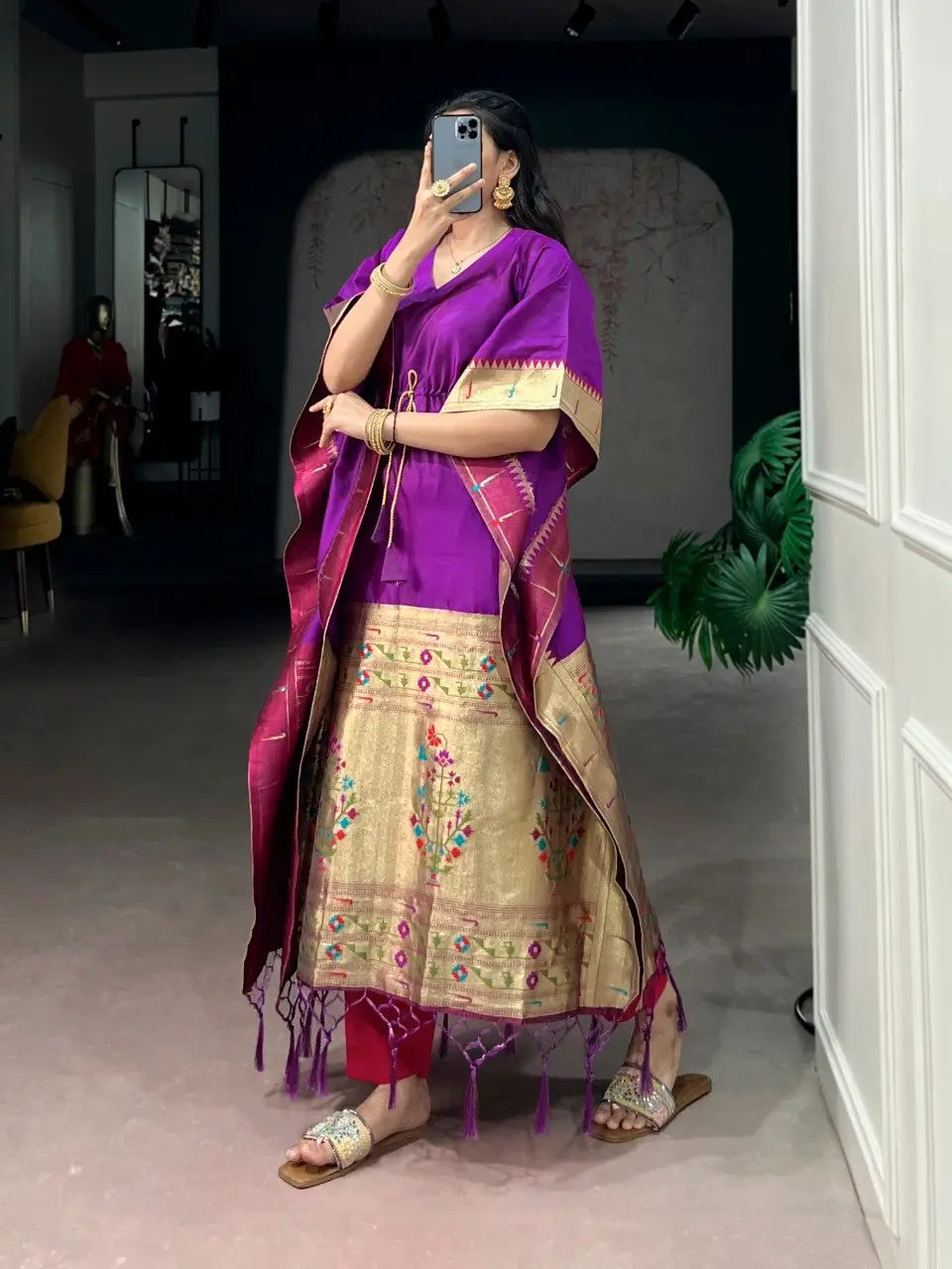 Paithani Style Jacquard Kaftan for Festive and Family Occasions