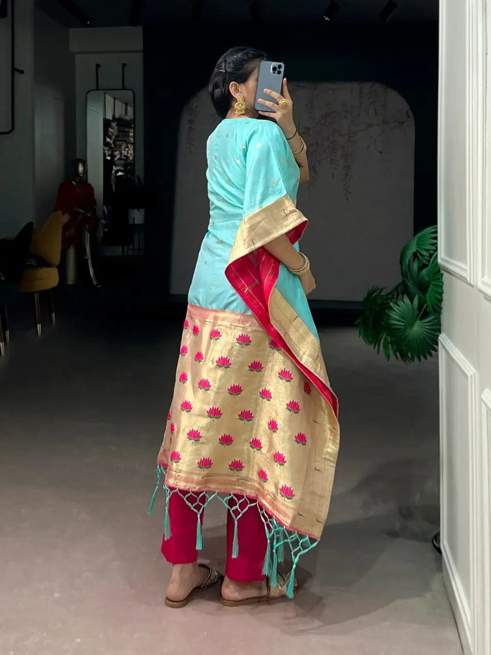 Paithani Style Jacquard Kaftan for Festive and Family Occasions