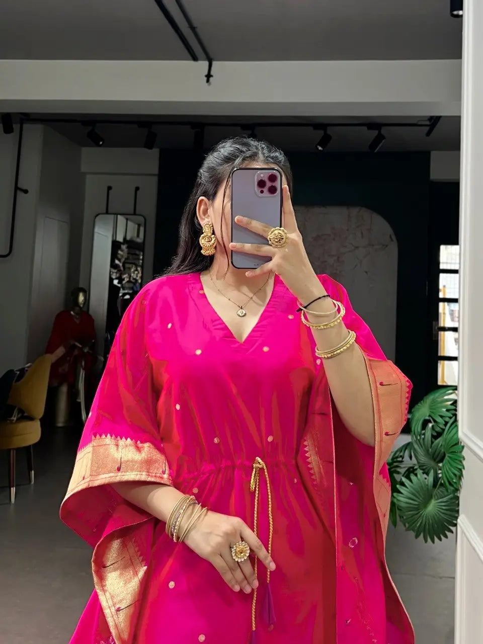 Paithani Style Jacquard Kaftan for Festive and Family Occasions