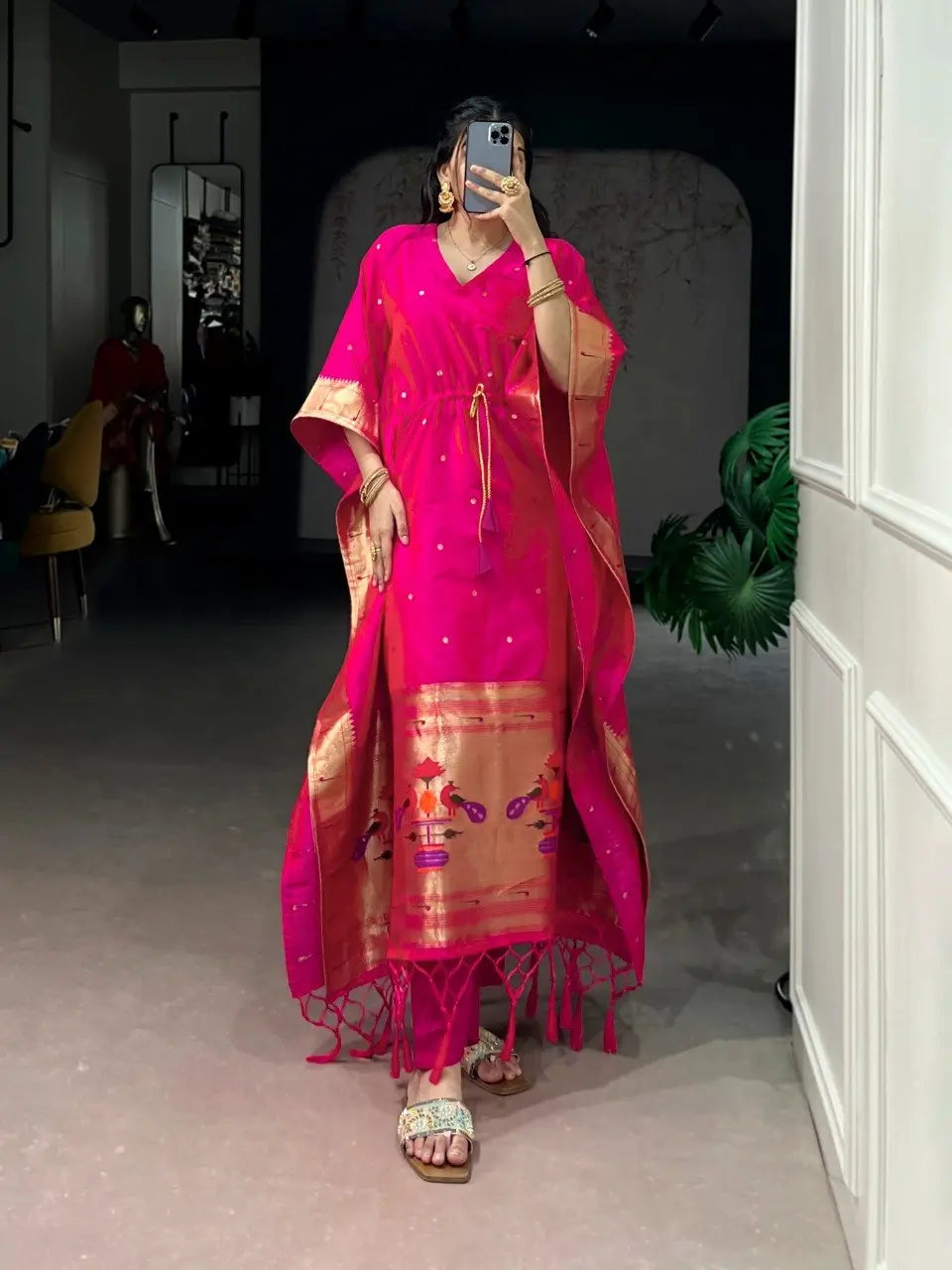 Paithani Style Jacquard Kaftan for Festive and Family Occasions