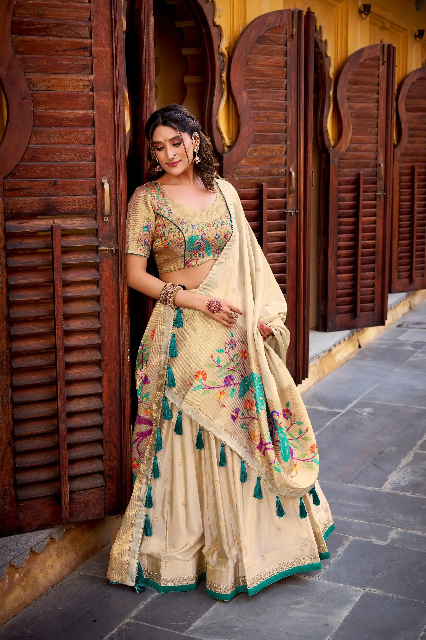 Paithani Zari Weaving Shimmer Lehenga Choli Set with Dupatta – Wedding & Festive Wear