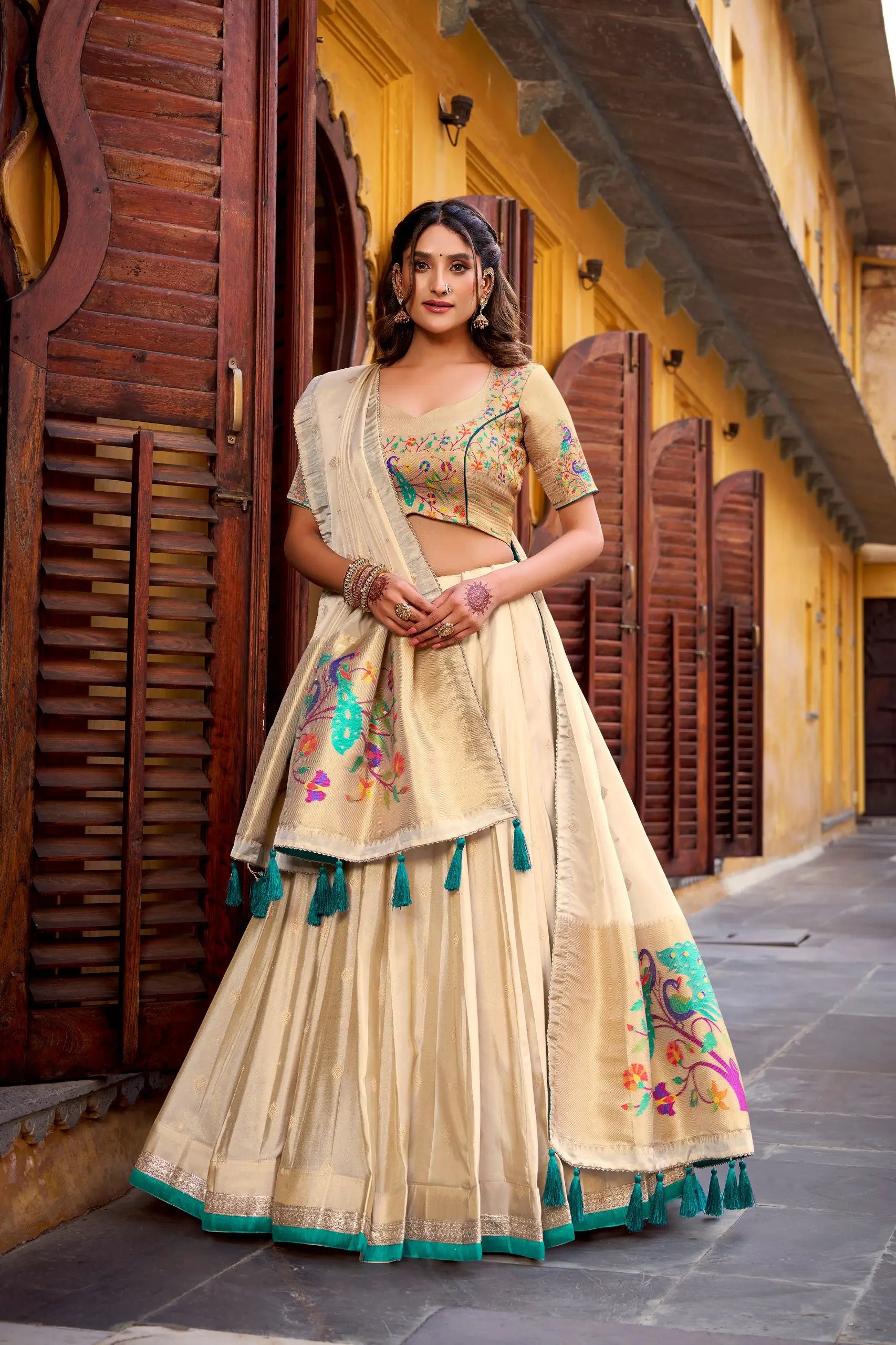 Paithani Zari Weaving Shimmer Lehenga Choli Set with Dupatta – Wedding & Festive Wear