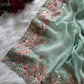 Pastel Embroidered Moss Chiffon Saree for Wedding and Festive Wear