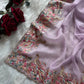 Pastel Embroidered Moss Chiffon Saree for Wedding and Festive Wear