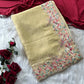 Pastel Embroidered Moss Chiffon Saree for Wedding and Festive Wear