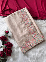 Pastel Embroidered Moss Chiffon Saree for Wedding and Festive Wear