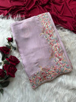 Pastel Embroidered Moss Chiffon Saree for Wedding and Festive Wear